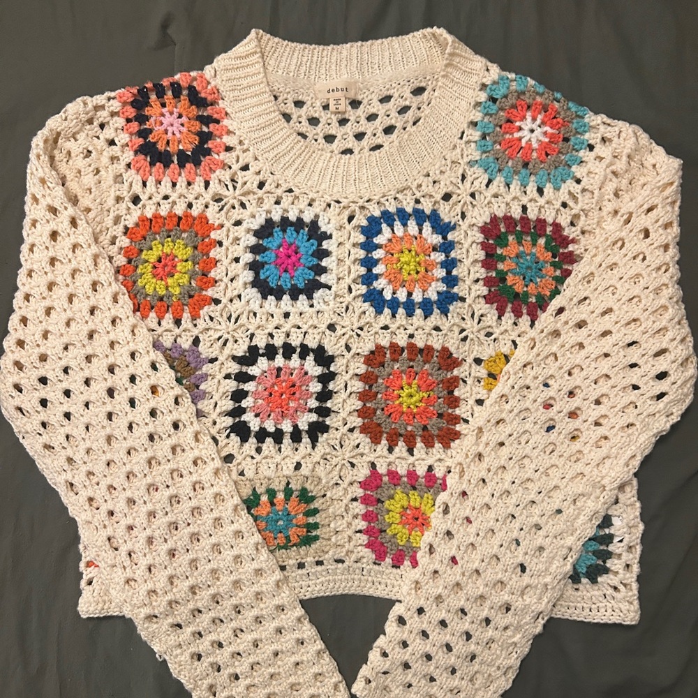 Multicolor Granny Square Crochet Sweater